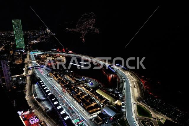 جدة، المملكة العربية السعودية. ١٩ مارس ٢٠٢٣. خط الانطلاق قبل بدء السباق. بطولة العالم للفورمولا ١، الجولة الثانية، جائزة السعودية الكبرى، الأحد ١٩ مارس ٢٠٢٣. جدة، المملكة العربية السعودية. حقوق الصورة: جيمس موي/ألامي لايف نيوز