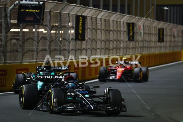 جدة، المملكة العربية السعودية. ١٩ مارس ٢٠٢٣. جورج راسل (بريطانيا) مرسيدس AMG F1 W14. ١٩/٠٣/٢٠٢٣. بطولة العالم للفورمولا ١، الجولة الثانية، جائزة السعودية الكبرى، جدة، المملكة العربية السعودية، يوم السباق. حقوق الصورة محفوظة لـ: XPB/Press Association Images. المصدر: XPB Images Ltd/Alamy Live News