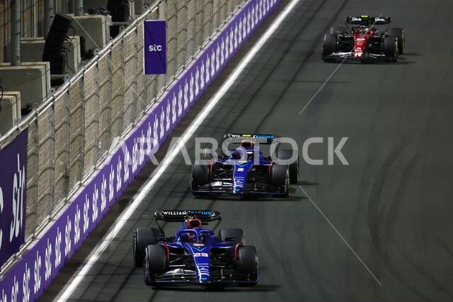 Jeddah, Saudi Arabia. 19th Mar, 2023. Alexander Albon (THA) Williams Racing FW45 leads team mate Logan Sargeant (USA) Williams Racing FW45. Formula 1 World Championship, Rd 2, Saudi Arabian Grand Prix, Sunday 19th March 2023. Jeddah, Saudi Arabia. Credit: James Moy/Alamy Live News