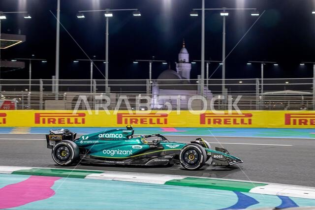 Jeddah, Saudi Arabia, March 19, Fernando Alonso, from Spain competes for Aston Martin F1. Race day, round 2 of the 2023 Formula 1 championship. Credit: Michael Potts/Alamy Live News