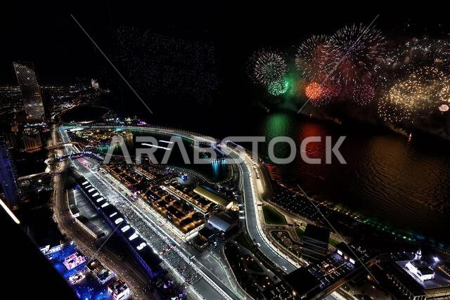 جدة، المملكة العربية السعودية. ١٩ مارس ٢٠٢٣. أجواء حلبة السباق - ألعاب نارية في نهاية السباق. بطولة العالم للفورمولا ١، الجولة الثانية، جائزة السعودية الكبرى، الأحد ١٩ مارس ٢٠٢٣. جدة، المملكة العربية السعودية. حقوق الصورة: جيمس موي/ألامي لايف نيوز جدة، المملكة العربية السعودية. ١٩ مارس ٢٠٢٣. أجواء حلبة السباق - ألعاب نارية في نهاية السباق. بطولة العالم للفورمولا ١، الجولة الثانية، جائزة السعودية الكبرى، الأحد ١٩ مارس ٢٠٢٣. جدة، المملكة العربية السعودية. حقوق الصورة: جيمس موي/ألامي لايف نيوز