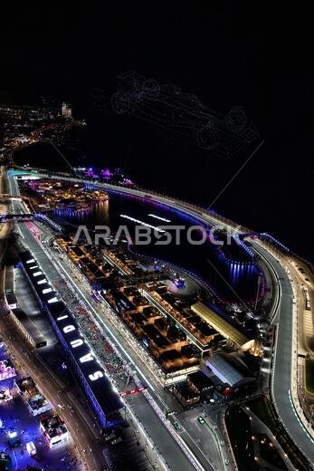 Jeddah, Saudi Arabia. 19th Mar, 2023. Circuit atmosphere - drone light display. Formula 1 World Championship, Rd 2, Saudi Arabian Grand Prix, Sunday 19th March 2023. Jeddah, Saudi Arabia. Credit: James Moy/Alamy Live News