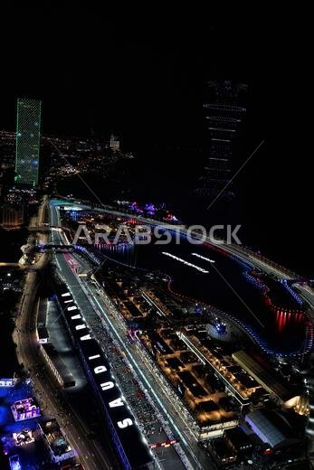 Jeddah, Saudi Arabia. 19th Mar, 2023. Circuit atmosphere - drone light display. Formula 1 World Championship, Rd 2, Saudi Arabian Grand Prix, Sunday 19th March 2023. Jeddah, Saudi Arabia. Credit: James Moy/Alamy Live News