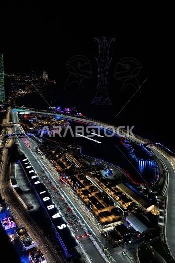 Jeddah, Saudi Arabia. 19th Mar, 2023. Circuit atmosphere - drone light display. Formula 1 World Championship, Rd 2, Saudi Arabian Grand Prix, Sunday 19th March 2023. Jeddah, Saudi Arabia. Credit: James Moy/Alamy Live News
