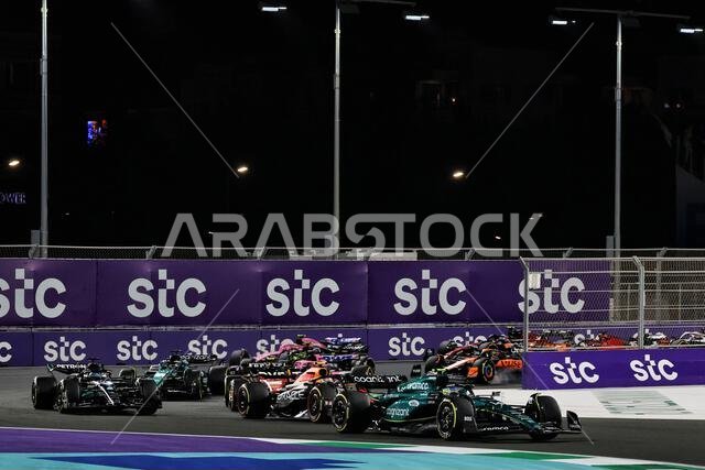 Jeddah, Saudi Arabia. 19th Mar, 2023. Fernando Alonso (ESP) Aston Martin F1 Team AMR23 leads at the start of the race. 19.03.2023. Formula 1 World Championship, Rd 2, Saudi Arabian Grand Prix, Jeddah, Saudi Arabia, Race Day. Photo credit should read: XPB/Press Association Images. Credit: XPB Images Ltd/Alamy Live News