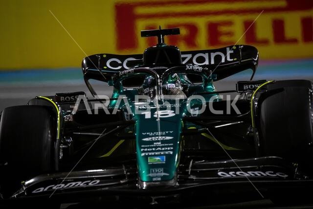 جدة، المملكة العربية السعودية. ١٧ مارس ٢٠٢٣. حلبة كورنيش جدة، المملكة العربية السعودية - ١٧ مارس: لانس سترول، سائق سيارة أستون مارتن إف ١ AMR23 خلال سباق الجائزة الكبرى السعودي على حلبة كورنيش جدة يوم الجمعة ١٧ مارس ٢٠٢٣ في جدة، المملكة العربية السعودية. (صورة: مايكل بوتس/وكالة بي إس آر) المصدر: وكالة بي إس آر/ألامي لايف نيوز