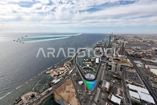 Jeddah, Saudi Arabia. 18th Mar, 2023. Circuit atmosphere - air display. Formula 1 World Championship, Rd 2, Saudi Arabian Grand Prix, Saturday 18th March 2023. Jeddah, Saudi Arabia. Credit: James Moy/Alamy Live News