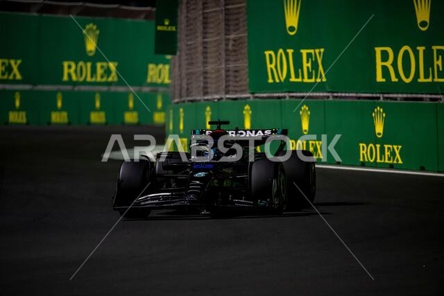 Jeddah, Saudi Arabia, March 17, George Russell, from the United Kingdom competes for Mercedes F1. Practice, round 2 of the 2023 Formula 1 championship. Credit: Michael Potts/Alamy Live News
