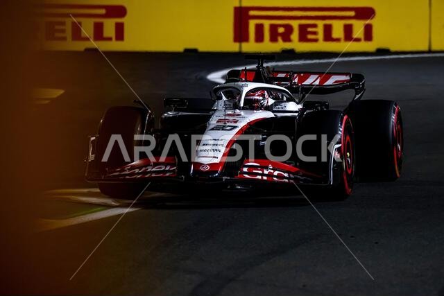 Jeddah, Saudi Arabia, March 17, Kevin Magnussen, from Denmark competes for Haas F1. Practice, round 2 of the 2023 Formula 1 championship. Credit: Michael Potts/Alamy Live News