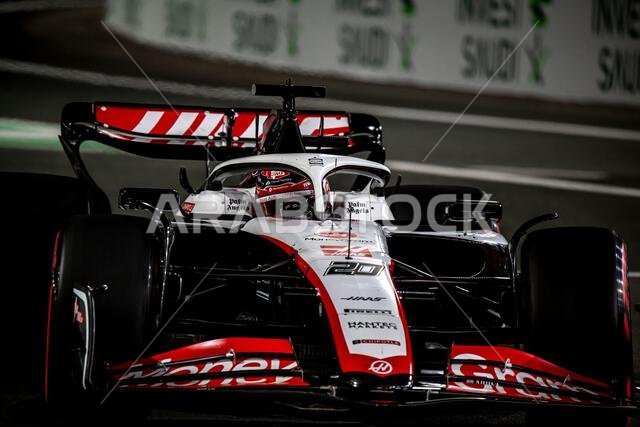 Jeddah, Saudi Arabia, March 17, Kevin Magnussen, from Denmark competes for Haas F1. Practice, round 2 of the 2023 Formula 1 championship. Credit: Michael Potts/Alamy Live News