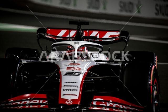 Jeddah, Saudi Arabia, March 17, Kevin Magnussen, from Denmark competes for Haas F1. Practice, round 2 of the 2023 Formula 1 championship. Credit: Michael Potts/Alamy Live News