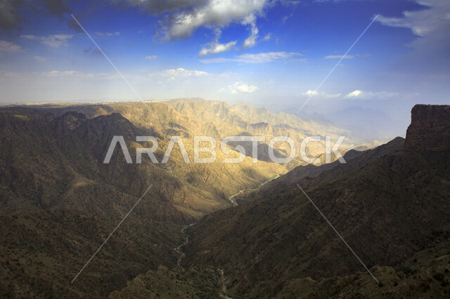 Landscapes from the highest mountains in Saudi Arabia, green nature in the mountains, tourism in Saudi Arabia