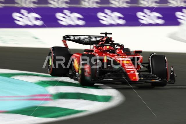 جدة، المملكة العربية السعودية. ١٧ مارس ٢٠٢٣. شارل لوكلير (مون) فيراري SF-23. بطولة العالم للفورمولا ١، الجولة الثانية، جائزة السعودية الكبرى، الجمعة ١٧ مارس ٢٠٢٣. جدة، المملكة العربية السعودية. حقوق الصورة: جيمس موي/ألامي لايف نيوز