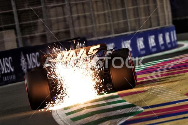 Jeddah, Saudi Arabia. 18th Mar, 2023. Kevin Magnussen (DEN) Haas VF-23 sends sparks flying. Formula 1 World Championship, Rd 2, Saudi Arabian Grand Prix, Saturday 18th March 2023. Jeddah, Saudi Arabia. Credit: James Moy/Alamy Live News