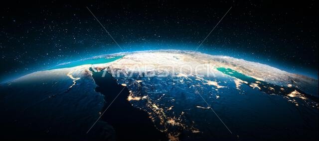 البحر الأحمر، المملكة العربية السعودية. عناصر هذه الصورة مقدمة من وكالة ناسا. عرض ثلاثي الأبعاد
