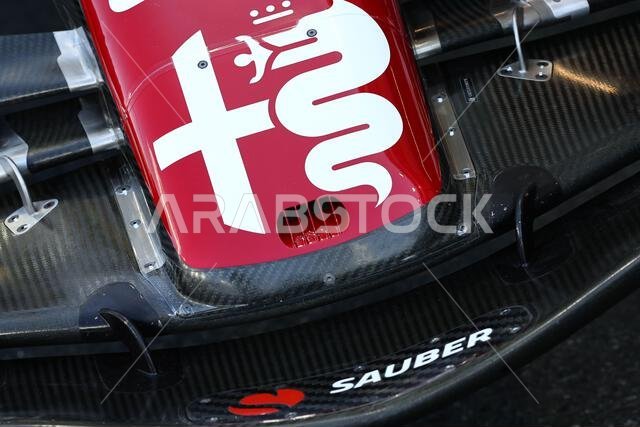 Jeddah, Saudi Arabia. 17th Mar, 2023. Alfa Romeo F1 Team C43 nosecone. 17.03.2023. Formula 1 World Championship, Rd 2, Saudi Arabian Grand Prix, Jeddah, Saudi Arabia, Practice Day. Photo credit should read: XPB/Press Association Images. Credit: XPB Images Ltd/Alamy Live News
