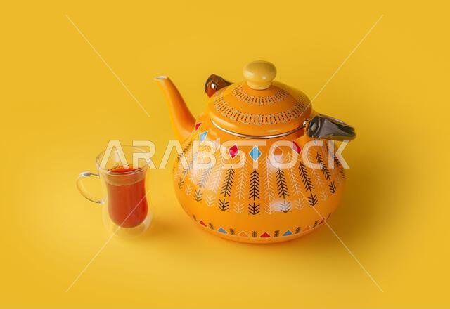 Iconic Arabian fabric is graced with symbols of Arabia, in particular Arabic tea and dates, they symbolise Arabian hospitality, ramadan set Traditiona