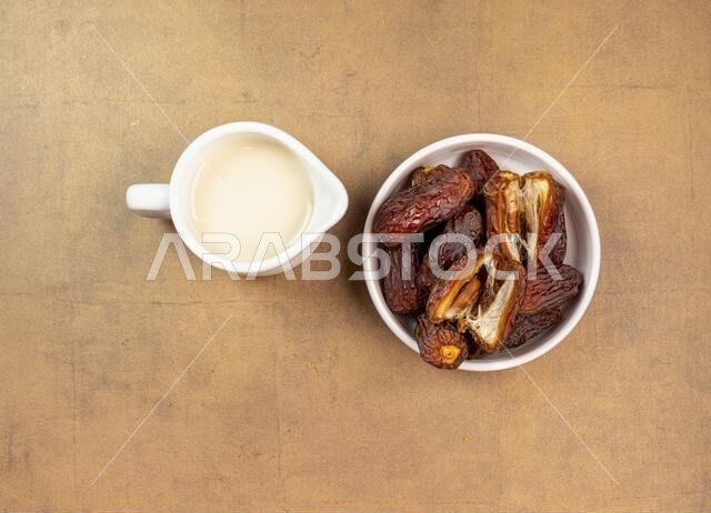 Milk Dates (Susu Kurma) made from milk and dates or palm fruits. Place for text. Copy space
