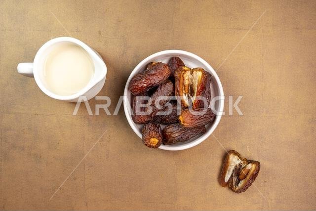 Milk Dates (Susu Kurma) made from milk and dates or palm fruits. Place for text. Copy space