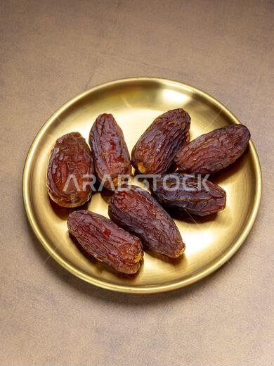 Raw Organic Medjool Dates (Kurma in Indonesia). It's also Ramadan "Iftar". Ramadan Kareem. Top View. Place for text.