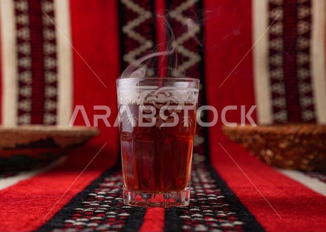 Iconic Arabian fabric is graced with symbols of Arabia, in particular Arabic tea and dates, they symbolise Arabian hospitality, ramadan set Traditiona