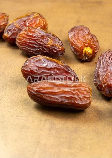 Raw Organic Medjool Dates (Kurma in Indonesia). It's also Ramadan "Iftar". Ramadan Kareem. Top View. Place for text.