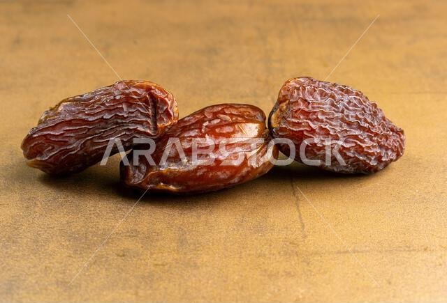 Raw Organic Medjool Dates (Kurma in Indonesia). It's also Ramadan "Iftar". Ramadan Kareem. Top View. Place for text.