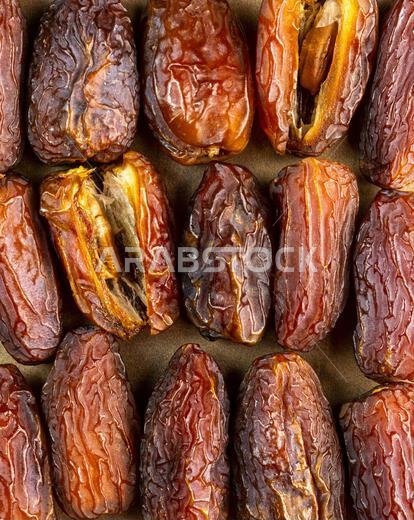 Raw Organic Medjool Dates (Kurma in Indonesia). It's also Ramadan "Iftar". Ramadan Kareem. Top View. Place for text.