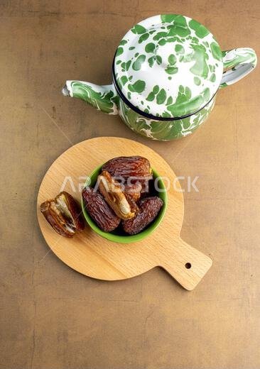 Raw Organic Medjool Dates (Kurma in Indonesia). It's also Ramadan "Iftar". Ramadan Kareem. Close up.