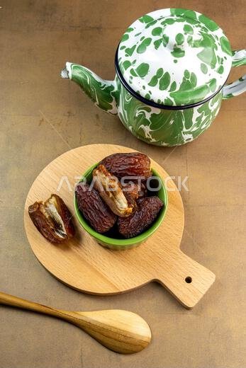 Raw Organic Medjool Dates (Kurma in Indonesia). It's also Ramadan "Iftar". Ramadan Kareem. Close up.