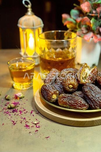 تمر مجدول عضوي خام (يُعرف باسم "كورما" في إندونيسيا). إنه أيضاً وقت إفطار رمضان. رمضان كريم. صورة مقرّبة.