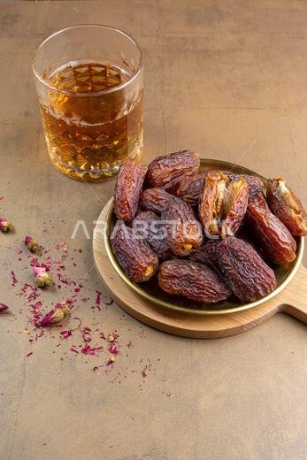 Raw Organic Medjool Dates (Kurma in Indonesia). It's also Ramadan "Iftar". Ramadan Kareem. Close up.
