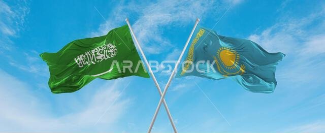 علمان متقاطعان، علم كازاخستان وعلم السعودية، يرفرفان في مهب الريح تحت سماء ملبدة بالغيوم. يرمز هذا العمل الفني إلى مفهوم العلاقة والحوار والسفر بين البلدين. رسم ثلاثي الأبعاد
