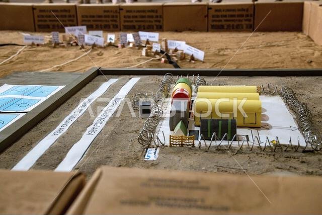 A terrain model of the region is displayed during exercise Native Fury 22 at the Logistics Support Area established in the Kingdom of Saudi Arabia, Aug. 10, 2022. Native Fury 22 is a biennial exercise focused on the demonstration of the rapid offload and integration of a Maritime Prepositioned Force in the U.S. Central Command area of responsibility in support of regional security, crisis response, and contingency operations. IMEF,KSA,MARCENT,NATIVEFURY22,USCENTCOM,