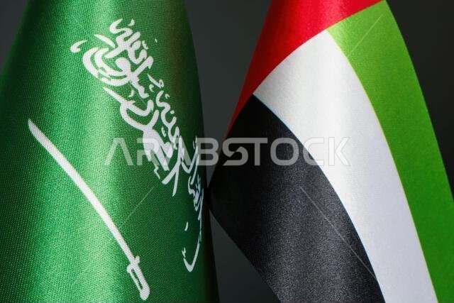 Flags of the United Arab Emirates UAE and Saudi Arabia.