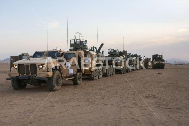 U.S. Marines with 1st Transportation Battalion, Combat Logistics Regiment 1, 1st Marine Logistics Group, prepare to start a convoy during exercise Native Fury 22 at a Logistics Support Area established in the Kingdom of Saudi Arabia, Aug. 14, 2022. Native Fury 22 is a biennial exercise focused on the demonstration of the rapid offload and integration of a Maritime Prepositioned Force in the U.S. Central Command area of responsibility in support of regional security, crisis response, and continge