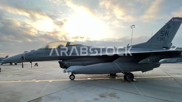 An F-16 Fighting Falcon, assigned to the 77th Expeditionary Fighter Squadron, sits parked on the flight line at King Fahad Air Base, Kingdom of Saudi Arabia, Jan. 10, 2023. The 378th Air Expeditionary Wing conducted this exercise to ensure the wing’s Agile Combat Employment capabilities to rapidly deploy and operate throughout the U.S. Central Command area of responsibility.