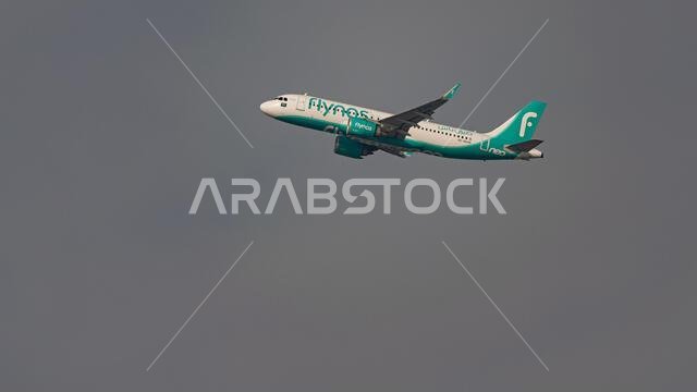 Flynas, Saudi Arabia low-cost airline, HZ-NS45 Airbus A320-251N aircraft takes off from Dubai International Airport (DXB) on February 28, 2023 in Dubai, United Arab Emirates. Photo by Victor Fraile / Power Sport Images