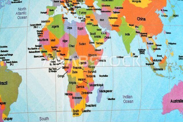 Africa and Asia continents with Egypt, Saudi Arabia, Emirates, Iraq, Kuwait, Iran, China, Jordan, Turkey, Yemen, Syria, Lebanon, India, Libya, Indian