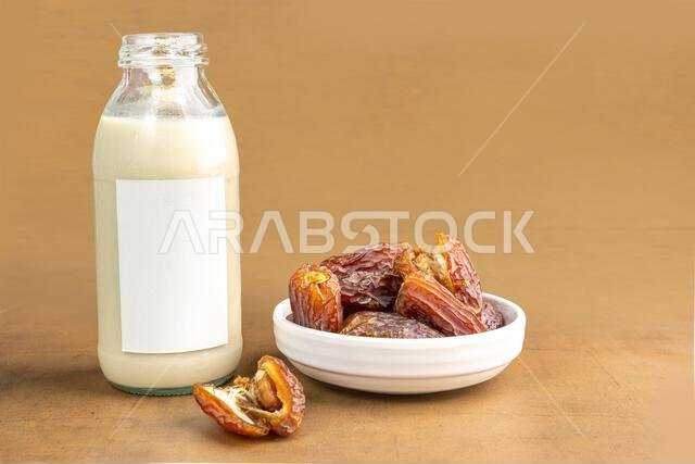 Milk Dates (Susu Kurma) made from milk and dates or palm fruits. Place for text. Copy space