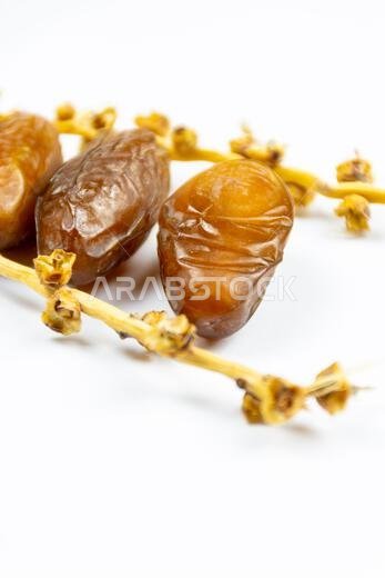 Close-up of Algerian royal dates on a white background. Ramadan concept.