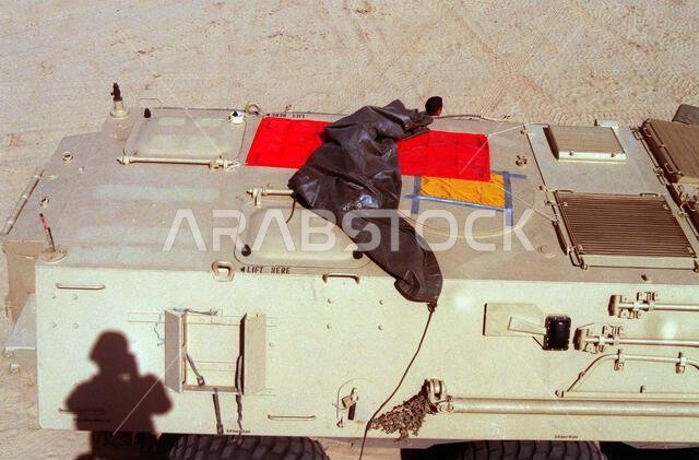 A partial right side view of an M-93 Fox nuclear-biological-chemical (NBC) reconnaissance system deployed for Operation Desert Storm. The M-93 is a variant of the West German Transportpanzer 1 armored personnel carrier.. Subject Operation/Series: DESERT STORM Country: Saudi Arabia(SAU) A partial right side view of an M-93 Fox nuclear-biological-chemical (NBC) reconnaissance system deployed for Operation Desert Storm. The M-93 is a variant of the West German Transportpanzer 1 armored personnel carrier.. Subject Operation/Series: DESERT STORM Country: Saudi Arabia(SAU)