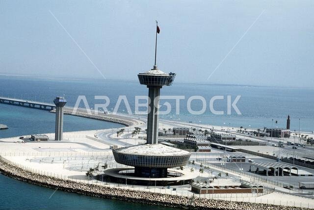 A view of the customs island and causeway connecting Bahrain and Saudi Arabia.. Country: Unknown