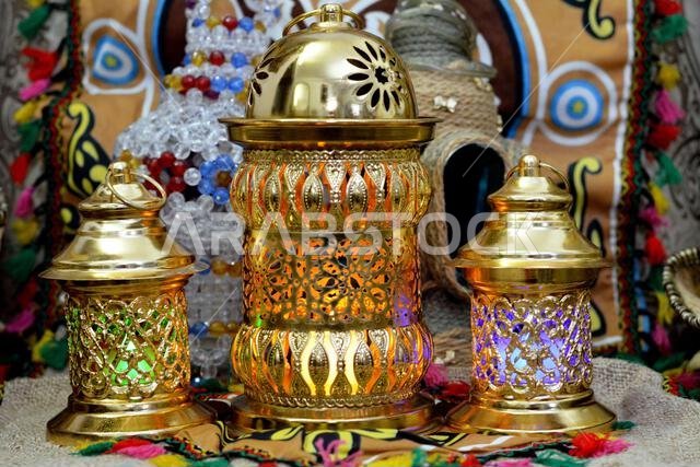 Ramadan Lantern lamp or Fanous Ramadan as a festive celebration of the Islamic fasting days in Arabian Islamic countries, religion holy fast days amon