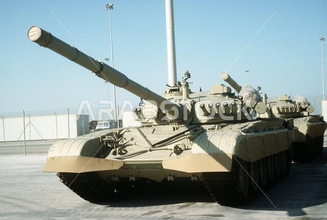 Kuwaiti T-72 main battle tanks, made in Yugoslavia, are stored at a Saudi base during Operation Desert Shield until they can be returned after the liberation of Kuwait from Iraqi forces. Subject Operation/Series: DESERT SHIELD Country: Saudi Arabia(SAU)