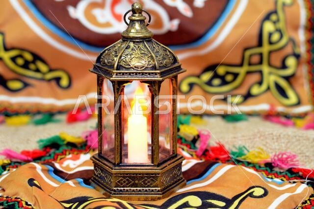 Ramadan Lantern lamp or Fanous Ramadan on a Ramadan background as a festive celebration of the Islamic fasting days in Arabian Islamic countries, reli
