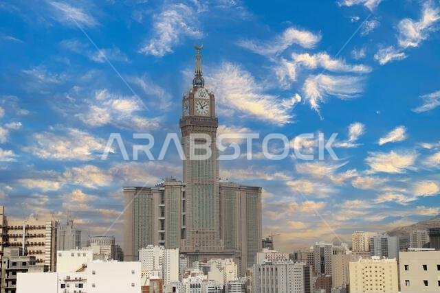 Royal Clock Tower Makkah in Makkah, Saudi Arabia.The tower is the tallest clock tower in the world at 601 meter. It is the world's tallest clock tower