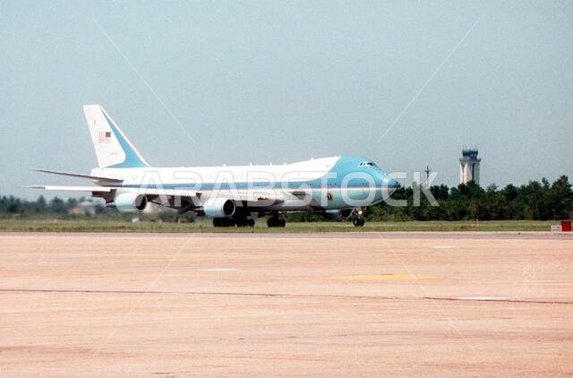 Air Force One prepares to taxi down the runway as it departs after a memorial service honoring the 19 killed in the bomb blast in Saudi, Arabia. Base: Eglin Air Force Base State: Florida (FL) Country: United States Of America (USA) Air Force One prepares to taxi down the runway as it departs after a memorial service honoring the 19 killed in the bomb blast in Saudi, Arabia. Base: Eglin Air Force Base State: Florida (FL) Country: United States Of America (USA)