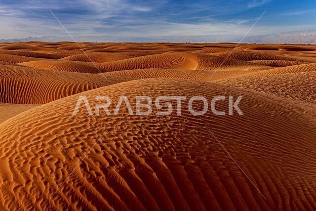 Desert landscape with rippled sand dunes, Saudi Arabia