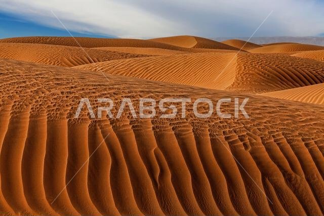 Close-up of rippled sand dunes in desert landscape, Saudi Arabia